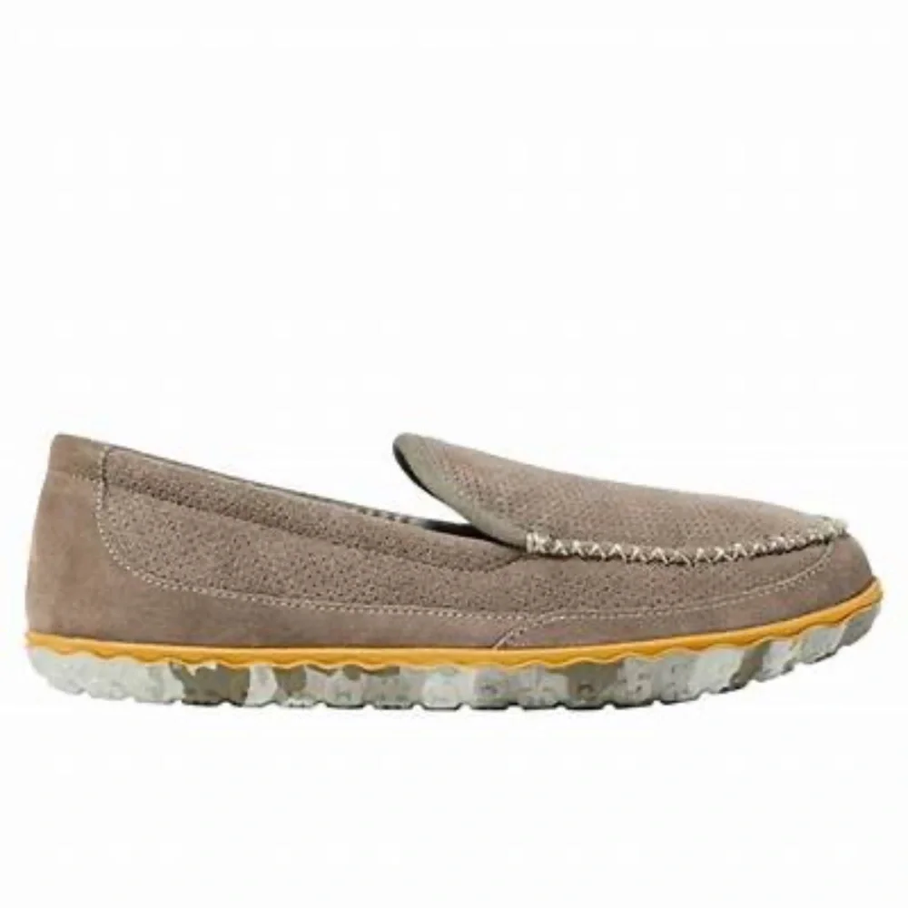 L.L. BEAN  Perforated Brown Suede Flannel Lined Camo Sole Mountain Slippers 14M